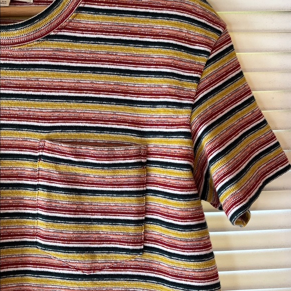 Madewell Short Sleeve Striped Pocket Tee in Burgundy, Mustard & Navy - Picture 2 of 4
